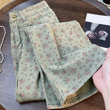 Wenkouban-y2k outfits Valentine's Day gift Vintage Floral Denim Pants for Women Spring Autumn Fashion High Waist Straight Loose Trousers Female Wide Leg Jeans Streetwear