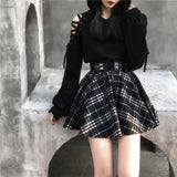 Wenkouban-swaggy outfits back to school outfits Qiukichonson Gothic Lolita Skirt Women 2020 Spring Autumn Winter High Waisted Lace-up Short Plaid Wool Skirts Mini tutu femme