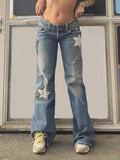 Wenkouban Vintage Y2k Women Cargo Jeans Low Waist 2000s Star Aesthetic Denim Trousers Grunge Streetwear Gyaru Harajuku Retro Jeans