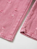 Wenkouban Pink Y2K Multi Pocket Ripped Cargo Jeans with Faded Effect