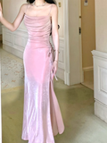 Wenkouban-2025 dress to impress party dress nye outfits Luxury Suspender Evening Dress Shiny Pink Slit Party Dress YM1700