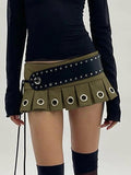 Wenkouban-nye outfits Ultra Short Low Waist Belt Mini Skirt 2025 fashion trends y2k style party club outfits