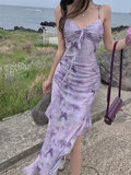 Wenkouban-2025 dress to impress party dress nye outfits women's summer purple butterfly print suspender dress  YM1265