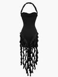 Wenkouban-Christmas Thanksgiving Gift New Year's Eve Dress Ruffle Tassel Halter Bustier Mini Dress