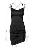 Wenkouban-Women Strap Mini Dress Ruched Lace Up Cross Bandage Backless Bodycon Sexy Party Elegant 2025 Club Christmas Slim