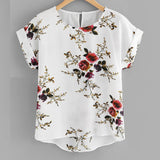 Wenkouban-Summer Fashion Floral Print Blouse Pullover Ladies O-Neck Tee Tops Female Women's Short Sleeve Shirt Blusas Femininas Clothing