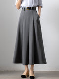 Wenkouban-swaggy outfits back to school outfits Qiukichonson Grey Midi Long Skirts Womens Maxi Skirt 2025 Spring Autumn Suit Skirt Office Lady High Waist Ruffle Pleated Skirt