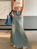 Wenkouban-swaggy outfits back to school outfits Denim Womens Long Skirts Vintage England Style High Waist Pencil Skirt Ladies Front Pockets Deisgn A-Line Jeans Skinny Skirt