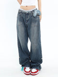 Wenkouban-Blue denim baggy boyfriend jeans- Streetwear y2k outfits Fall Outfits Christmas Thanksgiving Gift New Year's Eve