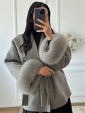 Wenkouban Fox Fur Wool Overcoat Women's Short Coat Office Lady Elegant Double-sided Woolen Coat 2025 New Cardigan Jackets Loose