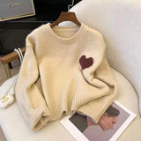 Wenkouban-y2k outfits Valentine's Day gift Retro Love Embroidery Sweaters for Women Spring Autumn 2025 New Long Sleeve O-neck Knitted Pullover Tops Female Warm Sweater