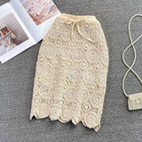 Wenkouban-swaggy outfits back to school outfits Short Mini Skirt Woman Knitted Skirt 2025 Vintage Spring Summer High Waisted Holllow Out Crochet Lace Skirts rok ropa mujer