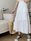 Wenkouban-Spring Summer Women Chiffon Skirts Vintage High Waist Elastic Patchwork White Black Chic Long Cake A-line Skirt for Student