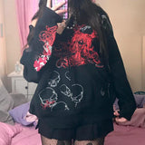 Wenkouban-y2k outfits retro design Indie Grunge Graphic Print Zip Up Hoodie Y2K Vintage Clothes Harajuku Grunge Baggy Sweatshirt Korean Kawaii Goth Mall Emo Jacket