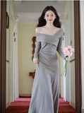 Wenkouban-2025 dress to impress party dress nye outfits New Elegant And Gentle Long Dress Gray Party Dress YM1681