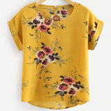 Wenkouban-Summer Fashion Floral Print Blouse Pullover Ladies O-Neck Tee Tops Female Women's Short Sleeve Shirt Blusas Femininas Clothing