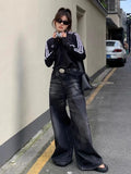 Wenkouban Grunge Y2k Black Jeans Women Baggy Vintage Oversized High Waist Denim Trousers Wide Leg  Korean Streetwear Female Retro