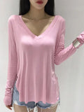 Wenkouban-Casual V Neck T Shirt For Women Spring 2025 Korean Style Woman Clothes Basic T Shirts Long Sleeve Tops Loose Tee Shirt Camisetas