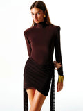 Wenkouban Turtleneck Long Sleeve Sexy Mini Dress For Women New Fashion Draped Ruched Bodycon Club Party Dress Elegant New Dresses-Christmas Outfit