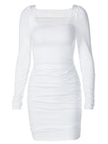 Wenkouban-uched Solid Women Long Sleeve Mini Dress Bodycon Sexy Party Elegant Streetwear 2025 Autumn Winter Club White Clothes