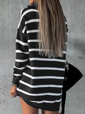 Wenkouban-nye outfits Striped V Neck Half Zip Loose Knit Sweater Dress 2025 fashion trends y2k style party club outfits