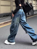 Wenkouban-American Niche Y2K Fashion Blue Pocket Cargo Pants Women Autumn Winter Street Loose Casual Harajuku High Waist Wide Leg Jeans