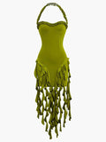 Wenkouban-Christmas Thanksgiving Gift New Year's Eve Dress Ruffle Tassel Halter Bustier Mini Dress