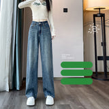 Wenkouban-y2k outfits Valentine's Day gift Fashion Straight Wide Leg Pants Women Blue Jeans Spring Autumn High Waist Loose Hot Stamping Diamond Denim Pants Streetwear