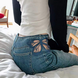 Wenkouban-Cutout Butterfly Embroidered Jeans Woman Vintage High Waist Baggy Straight Denim Pants Fashion Street Sexy Denim Trouser