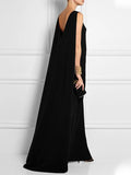 Wenkouban-Christmas Thanksgiving Loose Simple Solid Color Sleeveless V-Back Maxi Dress