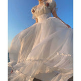 Wenkouban-2022 French White Princess Dress summer bow mid-length dress Party Ball Princess Fairy dresses for women