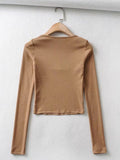 Wenkouban-Women Cotton Ribbed Square Neck Crop Top With Long Sleeve