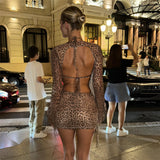 Wenkouban-back to school outfit nye outfit  Leopard Deep V Sexy Three Piece Set Backless 2025 Halter Top Pleated Mini Skirt Women Set Elegant 2 Piece Set Women