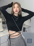 Wenkouban-Long Sleeve T-shirts Women Design Sexy Crop Ins Prevalent Bandage Tops Harajuku Ulzzang Street Spring Female Ropa Hot Skinny New