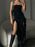 Wenkouban-nye outfits Irregular Ruffle Bandeau Maxi Dress 2025 fashion trends y2k style party club outfits