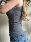 Wenkouban-Gray tank top with lace trim- Streetwear y2k outfits Fall Outfits Christmas Thanksgiving Gift New Year's Eve