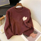 Wenkouban-y2k outfits Valentine's Day gift Retro Love Embroidery Sweaters for Women Spring Autumn 2025 New Long Sleeve O-neck Knitted Pullover Tops Female Warm Sweater