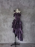 Wenkouban-2025 dress to impress party dress nye outfits Irregular Ruffled Suspender Prom Dress Dark Purple Long Birthday Dress YM1629