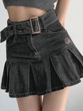 Wenkouban-nye outfits Buckle Belt Pleated Denim Mini Skirt 2025 fashion trends y2k style party club outfits