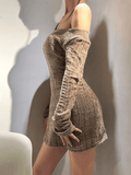 Wenkouban-nye outfits Vintage Brown Long Sleeve Sweater Mini Dress 2025 fashion trends y2k style party club outfits