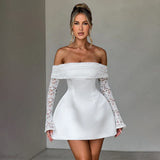 Wenkouban-back to school outfit nye outfit  White Lace Strapless Pleated Evening Party Dress Women Backless Elegant Sexy Dress Bodycon Mini Winter Dress Vestidos