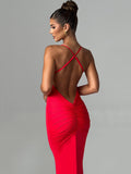 Wenkouban Spaghetti Strap Backless Sexy Maxi Dress For Women Fashion Summer New Sleeveless Bodycon Club Party Long Dress Elegant-Christmas Outfit