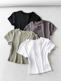 Wenkouban-Summer Sexy Women O-neck Short-sleeve T-shirt Slim Elastic Skinny Crop Tops