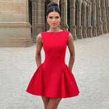 Wenkouban-back to school outfit nye outfit  Red Long Sleeve Evening Party Dress Women 2025 Pleated Robes Elegant Sexy Dress Bodycon Mini Winter Dress Vestidos