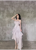 Wenkouban-2025 dress to impress party dress nye outfits Irregular Ruffled Suspender Prom Dress Long Birthday Dress  YM1627