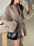 Wenkouban Fox Fur Wool Overcoat Women's Short Coat Office Lady Elegant Double-sided Woolen Coat 2025 New Cardigan Jackets Loose