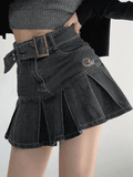 Wenkouban-nye outfits Buckle Belt Pleated Denim Mini Skirt 2025 fashion trends y2k style party club outfits