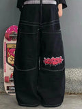 Wenkouban Y2k Oversized Black Women Jeans Vintage Wide Leg Embroidery Denim Trousers Grunge Hip Hop Style Streetwear Baggy Jeans