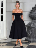 Wenkouban Off-shoulder Backless Sexy Midi Dress For Women Fashion Solid Strapless Sleeveless A-line Loose Pleated Long Dress-Christmas Outfit