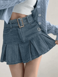 Wenkouban-nye outfits Buckle Belt Pleated Denim Mini Skirt 2025 fashion trends y2k style party club outfits